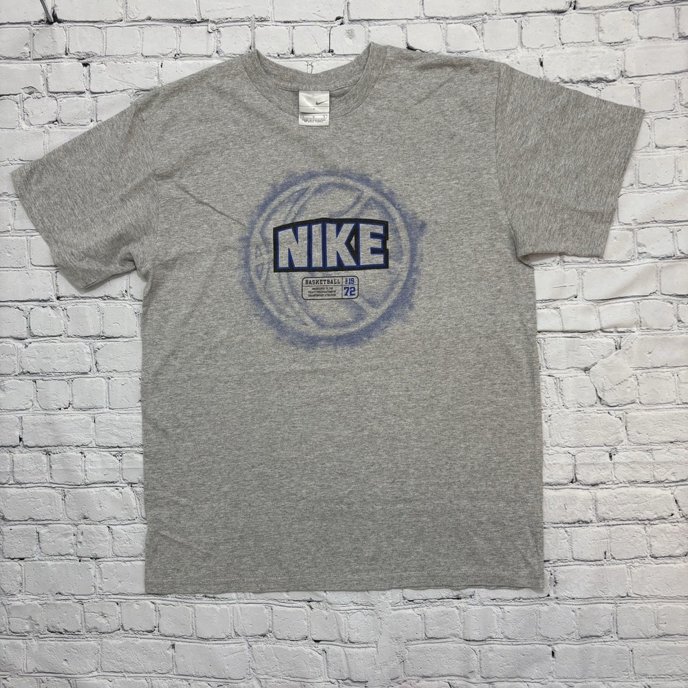 Vintage 90s Y2K Nike Basketball Center Graphic Shirt Gray Size Large Silver Tag